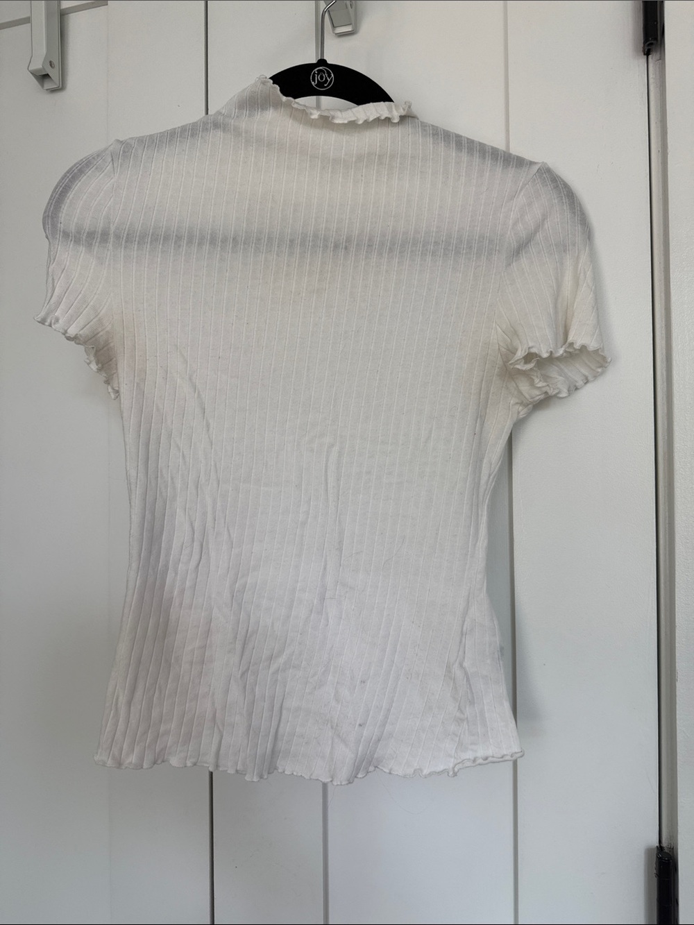 Ribbed Short-Sleeve Mock Neck Top